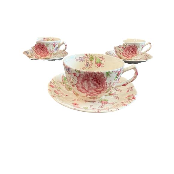 Johnson Brothers VTG Rose Chintz Pink Floral England 5 Teacup and Saucer Set - Picture 2 of 12